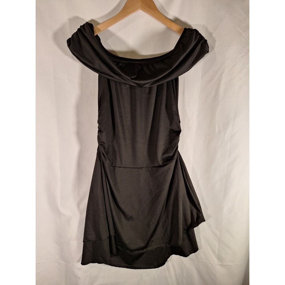 Womens Off The Shoulder Ruched Tiered Mini Dress Black XL Party Cocktail LBD